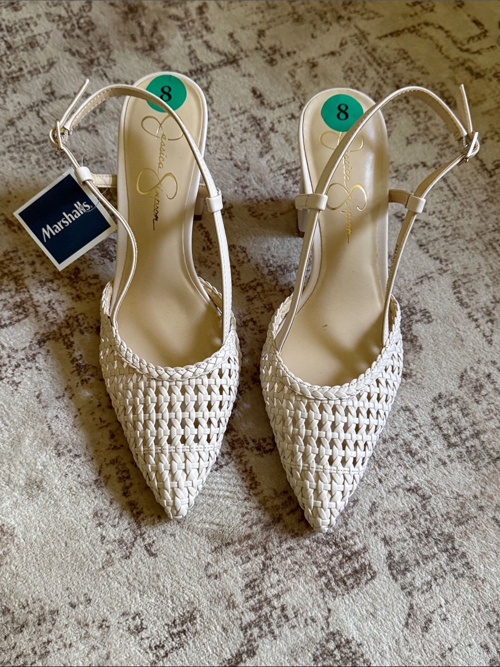 Jessica Simpson Cream Woven Pointed Slingback Flats